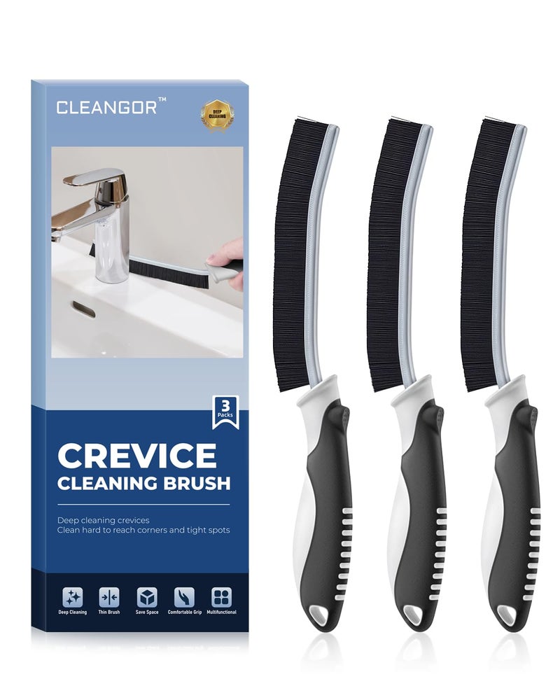 Cleangor Crevice Cleaning Brushes Scrub Brush for Hard to Reach Small Space Home Essentials Cleaning Supplies Cleaning Tools for Household Use Bathroom Shower Kitchen Toilet Window 3 Black